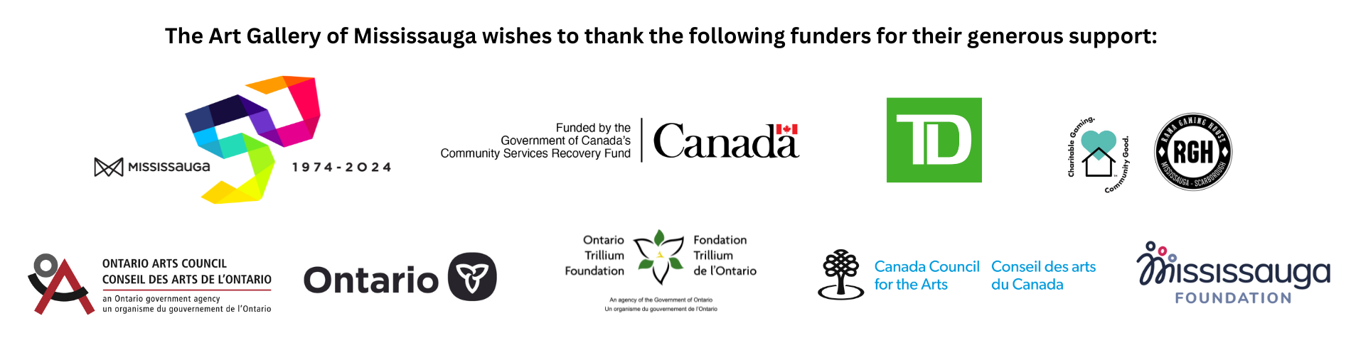 REV Thank Art Gallery of Mississauga wishes to thank the following funders for their support 11 × 17in Website 1